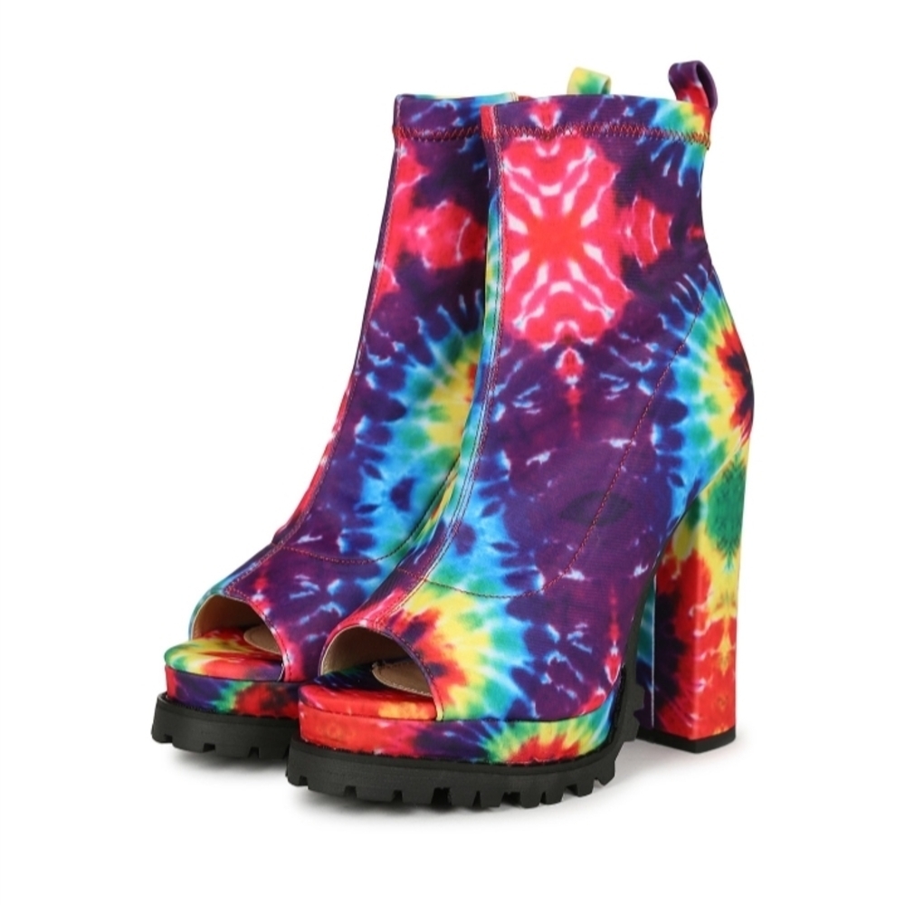 *LIMITED* "Over The Rainbow" Multicolor Tie-Dye Peep-Toe Platform Heels